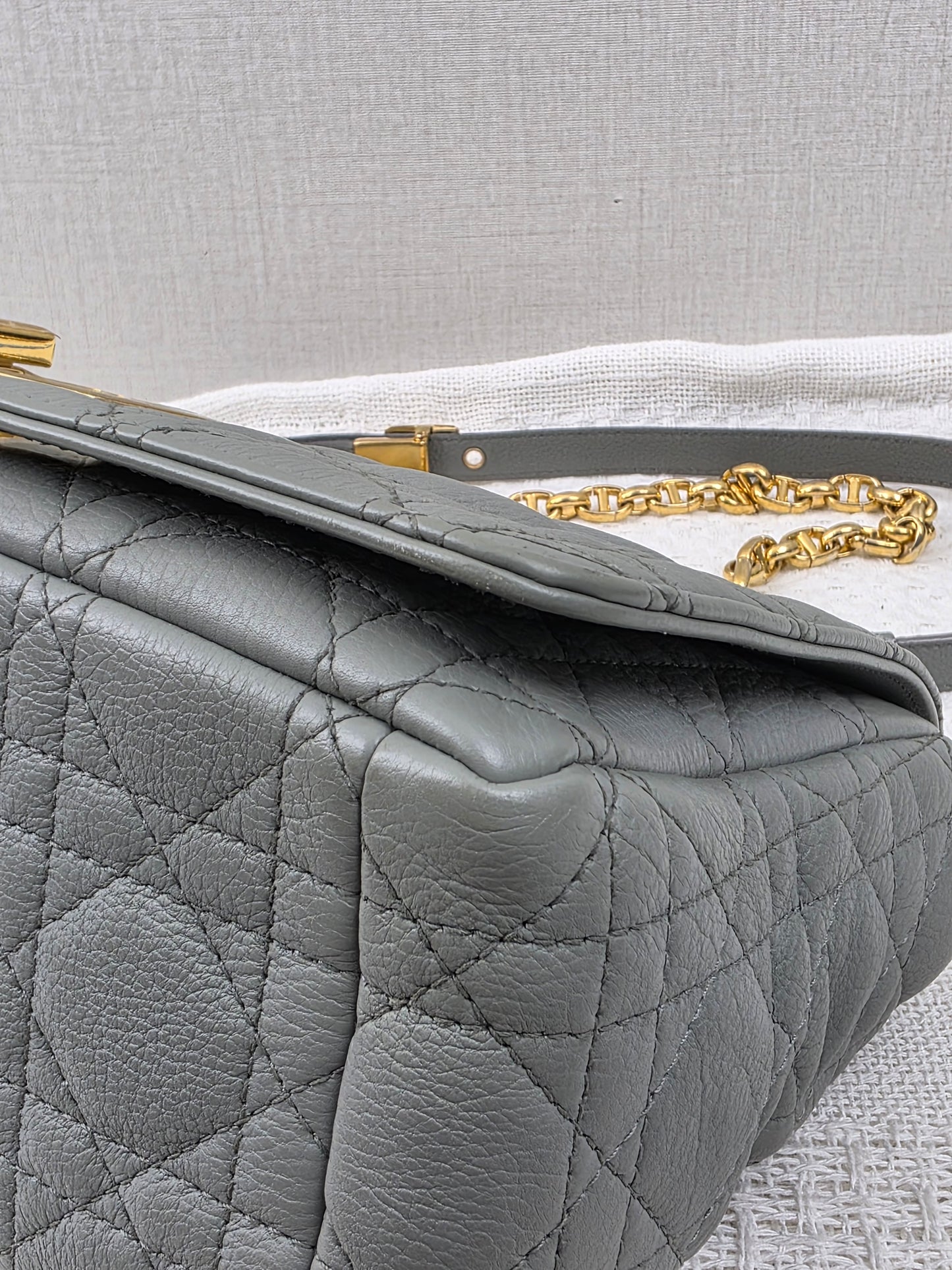 Dior Grey Calfskin Medium Caro (GHW)