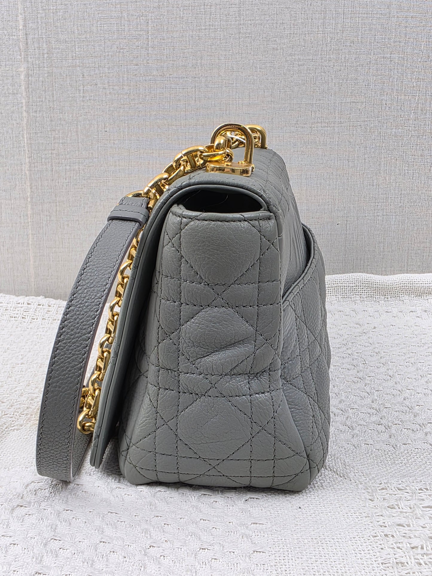 Dior Grey Calfskin Medium Caro (GHW)