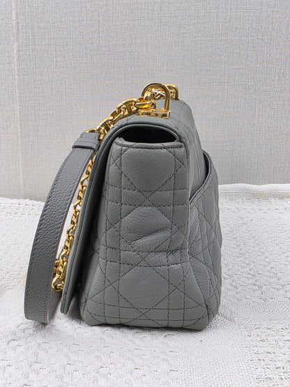 Dior Grey Calfskin Medium Caro (GHW)