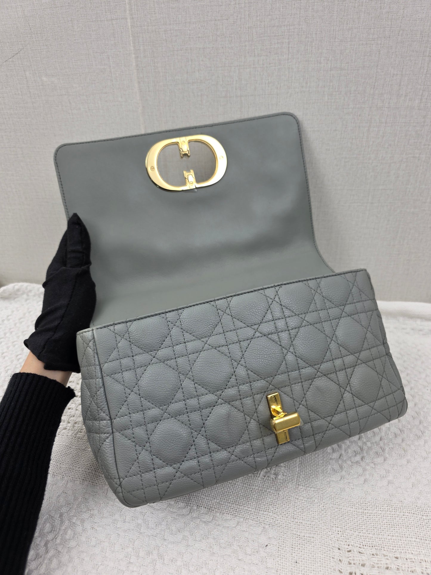 Dior Grey Calfskin Medium Caro (GHW)
