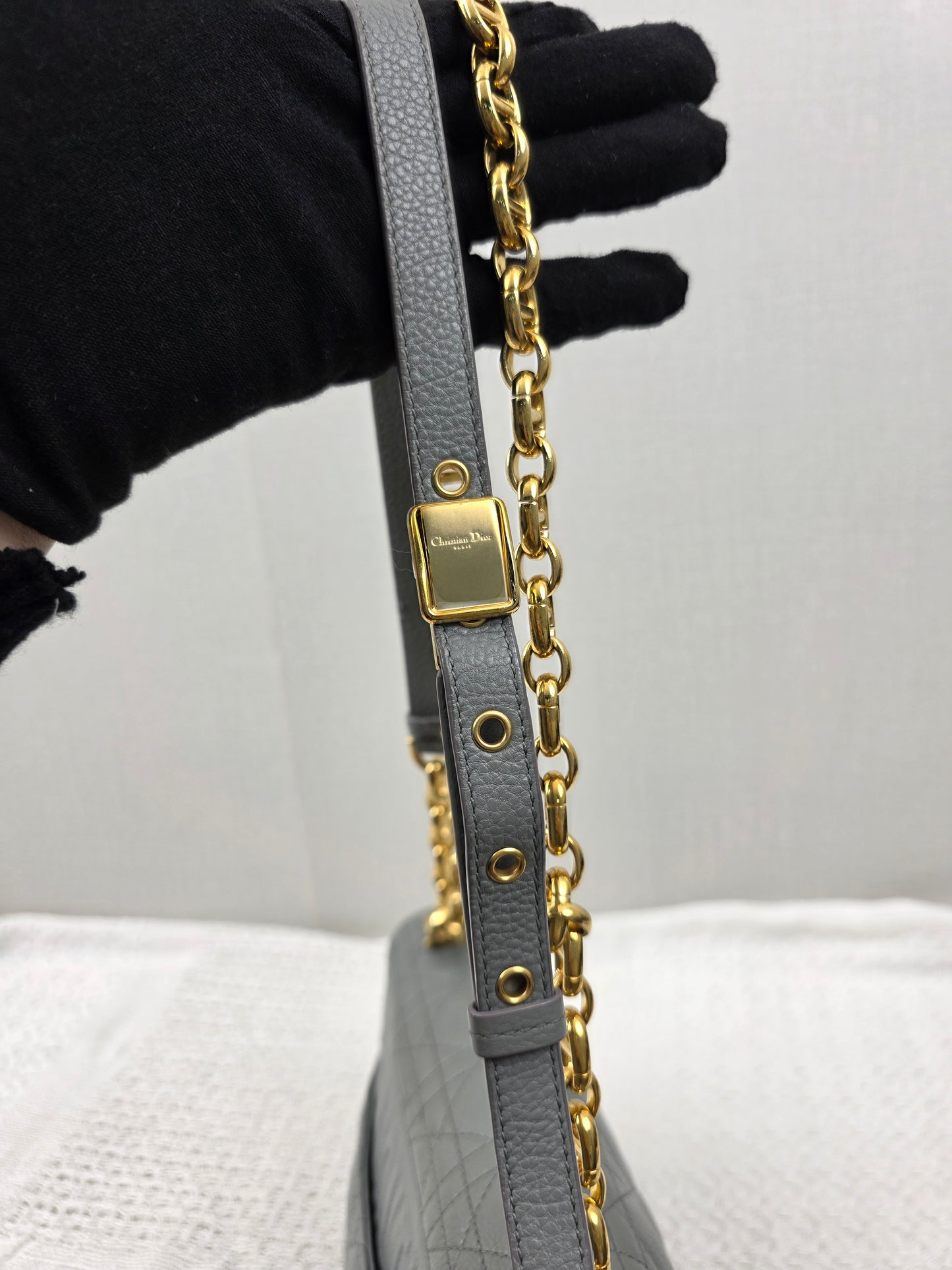 Dior Grey Calfskin Medium Caro (GHW)