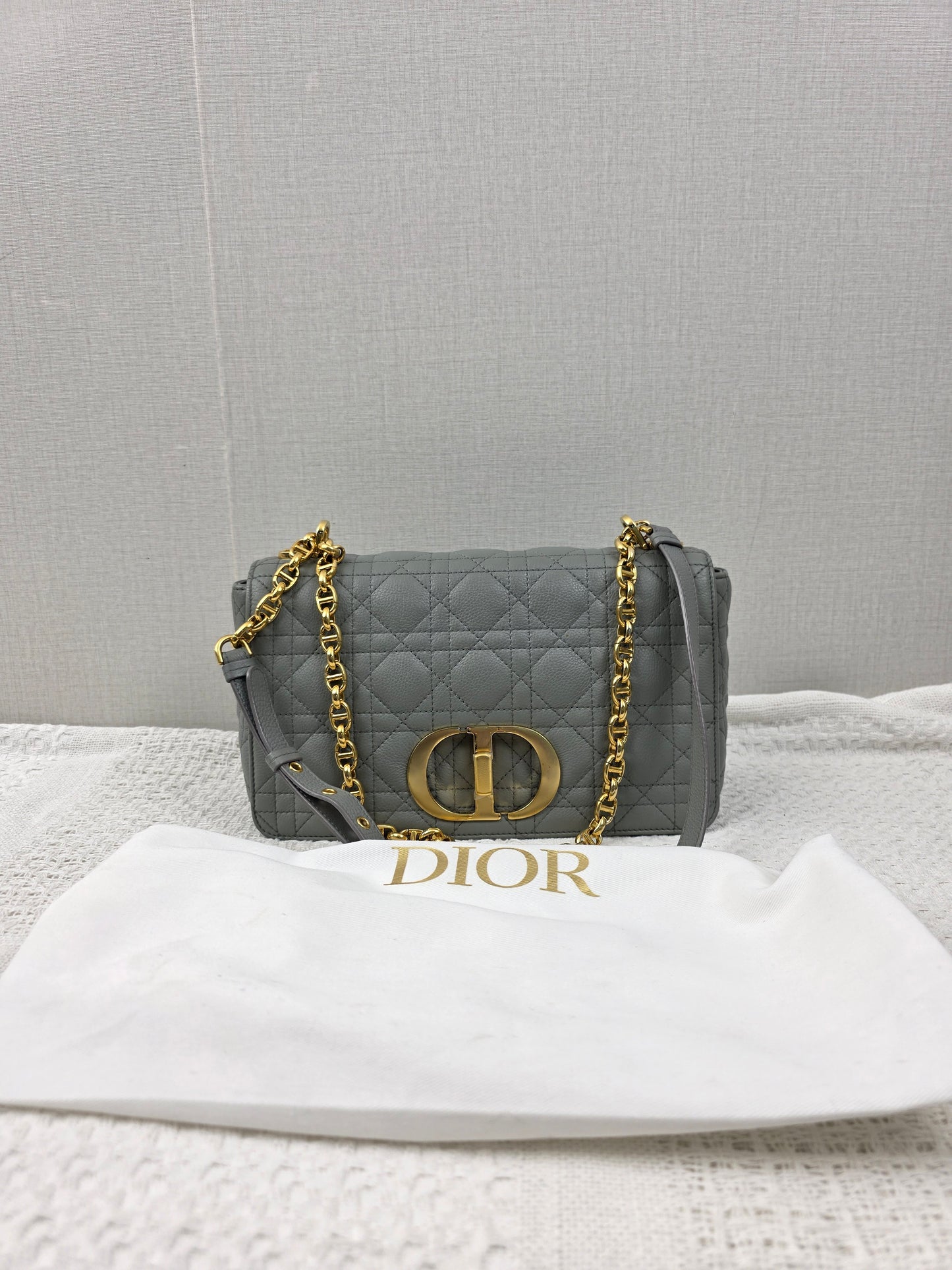 Dior Grey Calfskin Medium Caro (GHW)