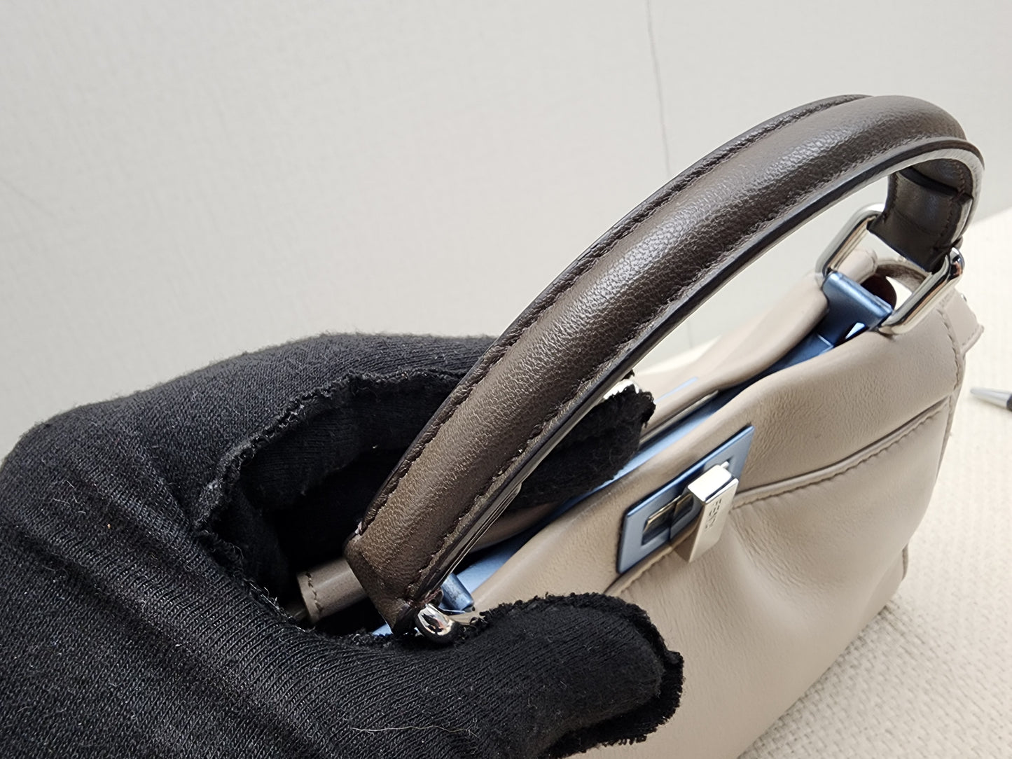 Fendi Dove Grey Nappa Colourblock Mini Peekaboo