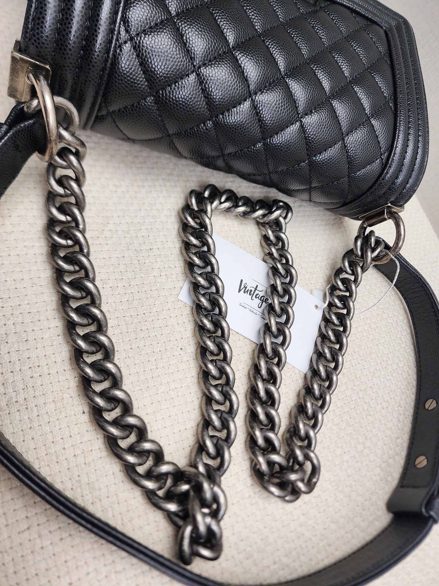 Chanel Black Caviar Small Boy (RHW)