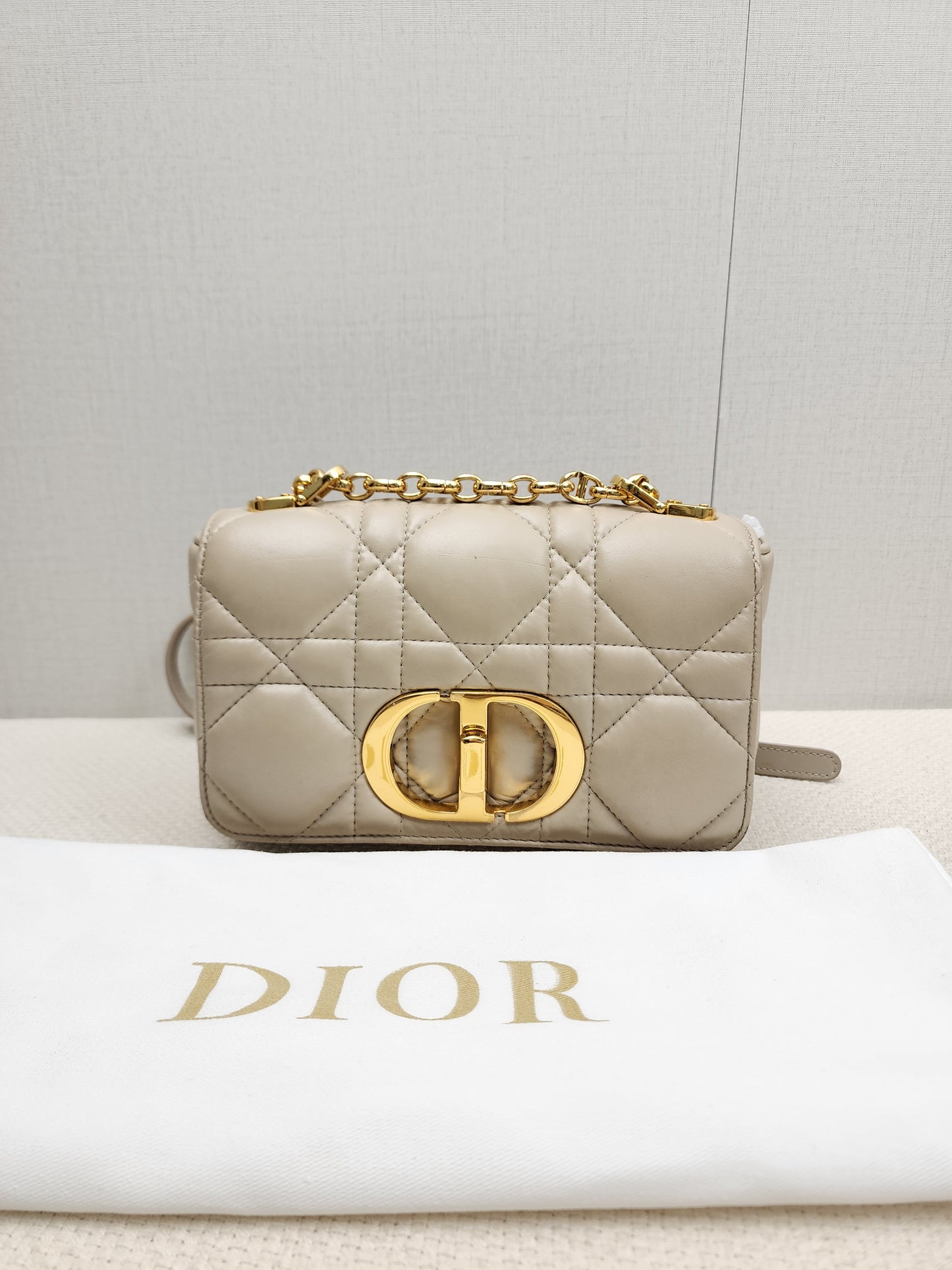 Dior Sand Lambskin Macro Cannage Small Caro (GHW)