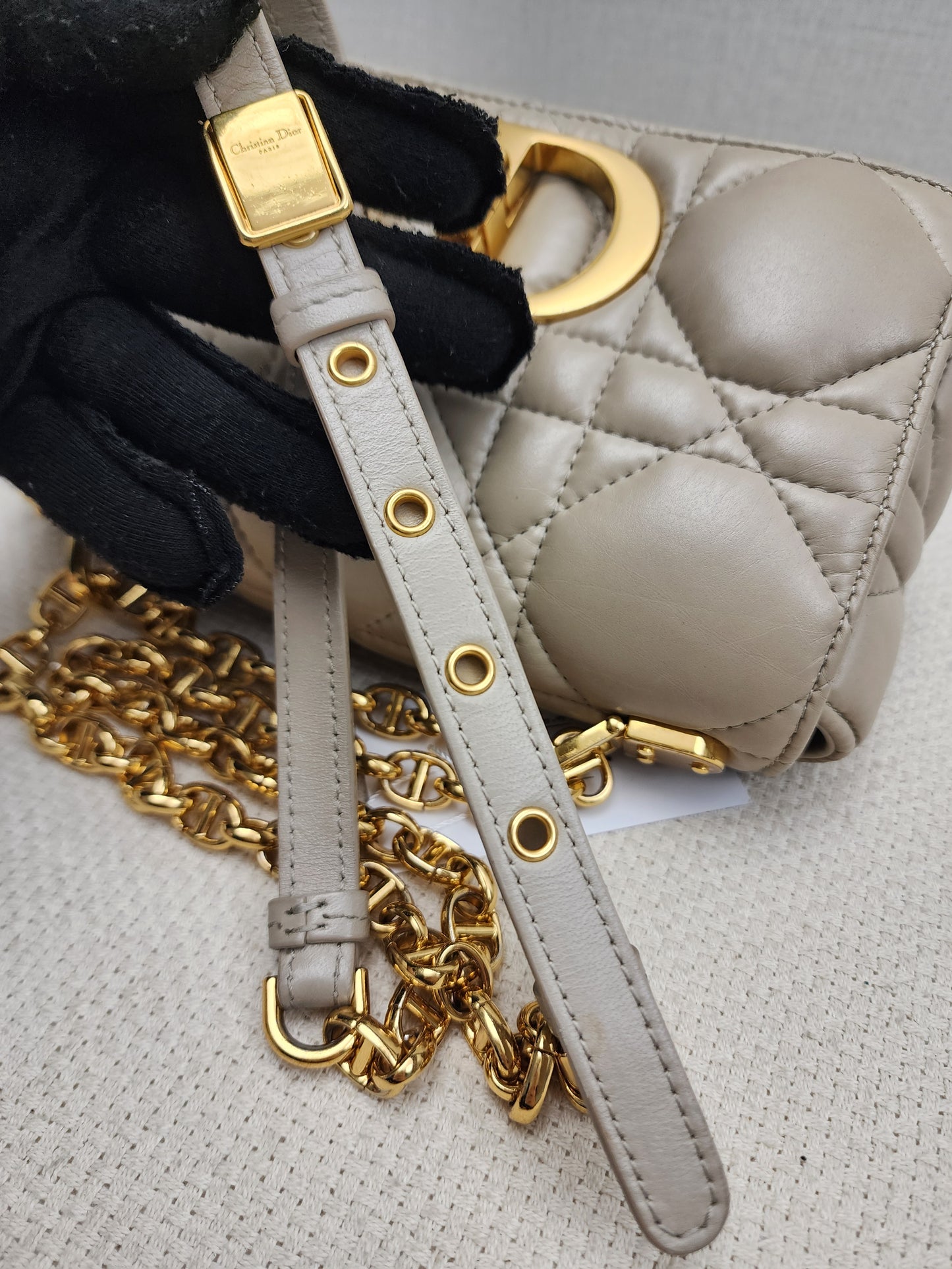 Dior Sand Lambskin Macro Cannage Small Caro (GHW)