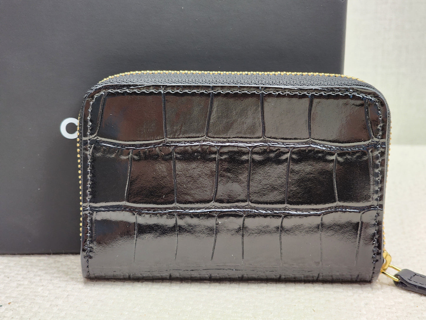 Chanel Black Croc Embossed Zippy Card Holder (GHW)