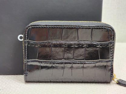 Chanel Black Croc Embossed Zippy Card Holder (GHW)
