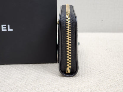 Chanel Black Croc Embossed Zippy Card Holder (GHW)