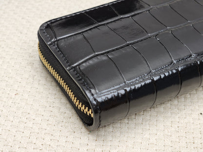 Chanel Black Croc Embossed Zippy Card Holder (GHW)
