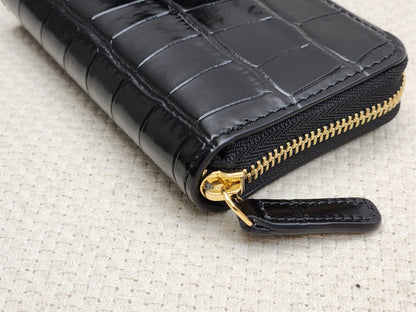 Chanel Black Croc Embossed Zippy Card Holder (GHW)
