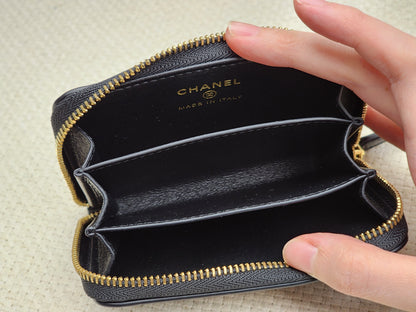 Chanel Black Croc Embossed Zippy Card Holder (GHW)