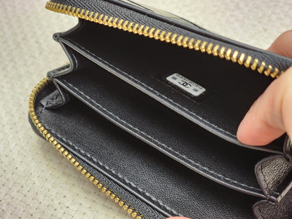 Chanel Black Croc Embossed Zippy Card Holder (GHW)