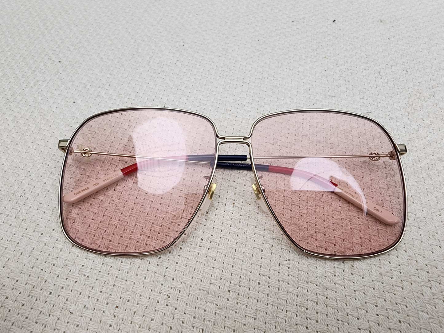 Gucci Pink Rectangular Frame Interlocking G Sunglasses