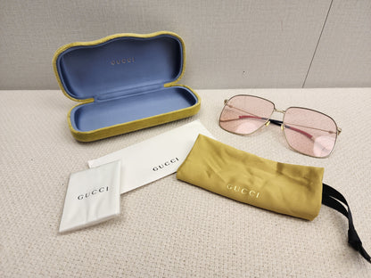 Gucci Pink Rectangular Frame Interlocking G Sunglasses