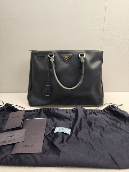 Prada Black Saffiano Lux Double Zip Large Tote (GHW)