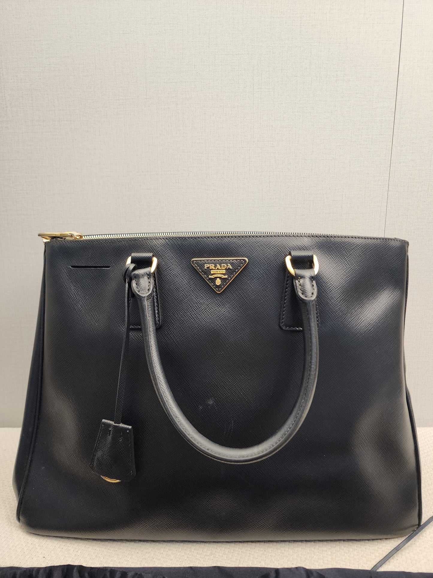 Prada Black Saffiano Lux Double Zip Large Tote (GHW)