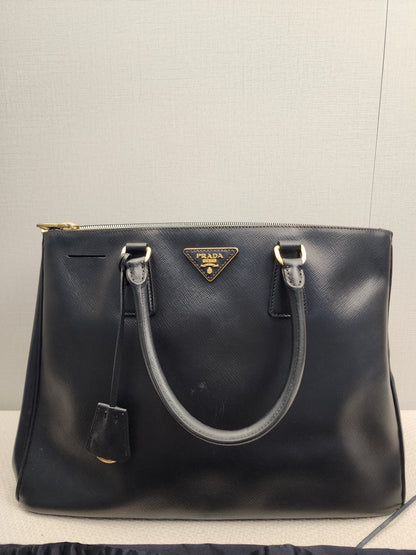 Prada Black Saffiano Lux Double Zip Large Tote (GHW)