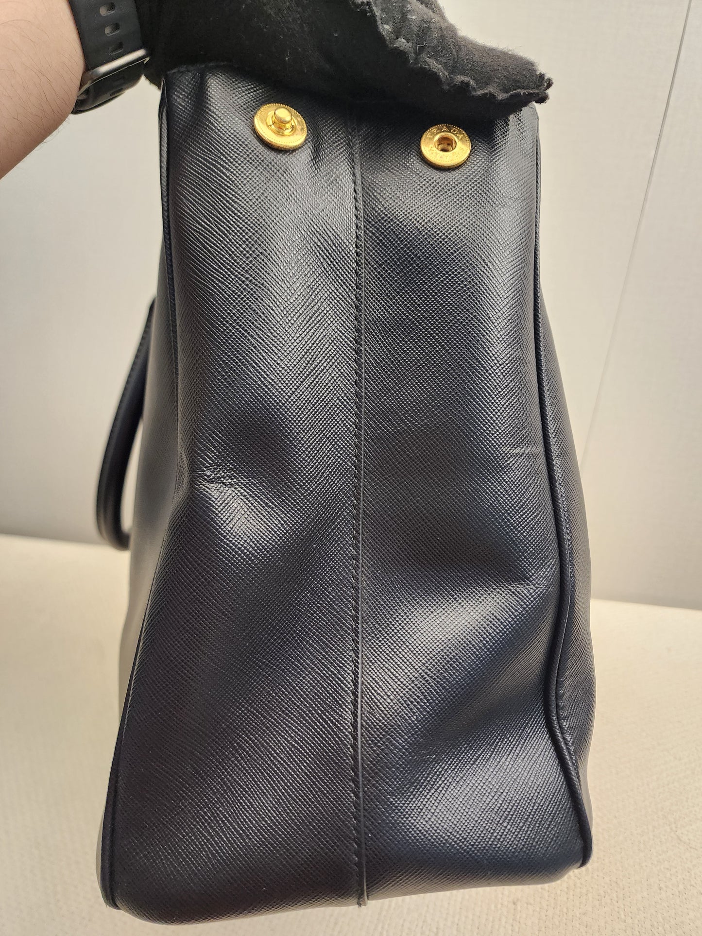 Prada Black Saffiano Lux Double Zip Large Tote (GHW)