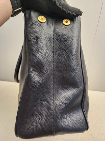 Prada Black Saffiano Lux Double Zip Large Tote (GHW)