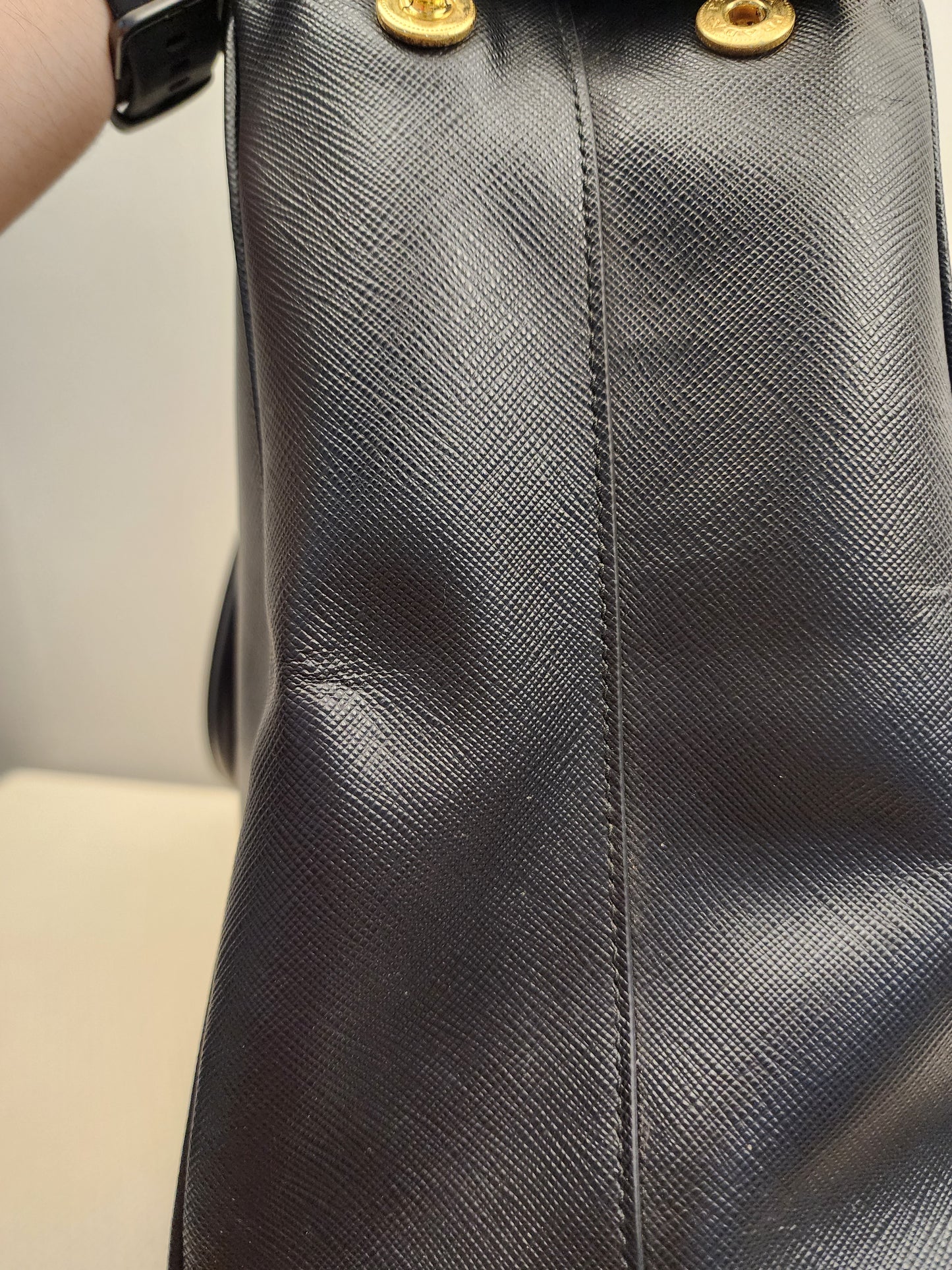 Prada Black Saffiano Lux Double Zip Large Tote (GHW)
