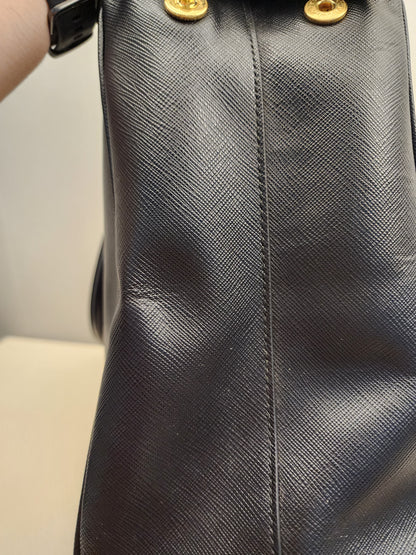 Prada Black Saffiano Lux Double Zip Large Tote (GHW)