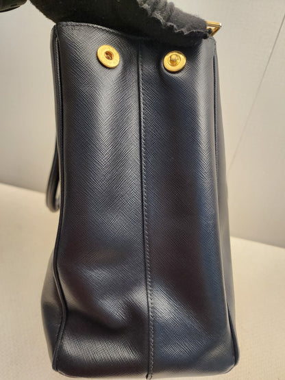 Prada Black Saffiano Lux Double Zip Large Tote (GHW)