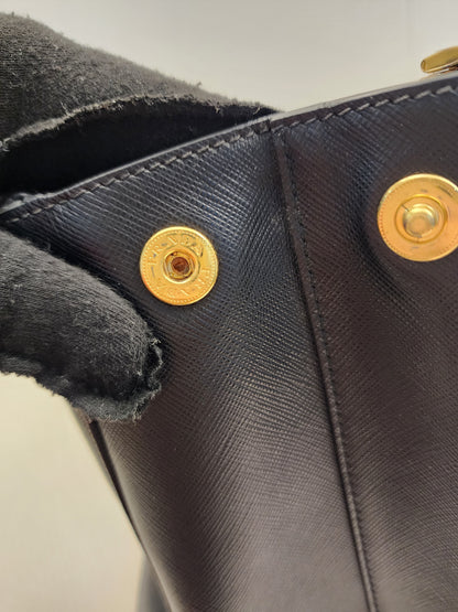 Prada Black Saffiano Lux Double Zip Large Tote (GHW)