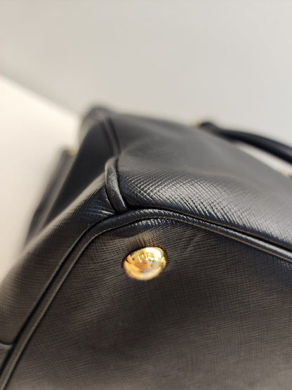 Prada Black Saffiano Lux Double Zip Large Tote (GHW)