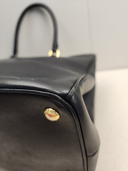 Prada Black Saffiano Lux Double Zip Large Tote (GHW)