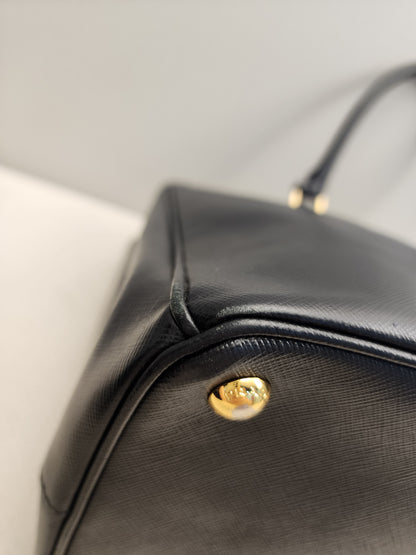 Prada Black Saffiano Lux Double Zip Large Tote (GHW)