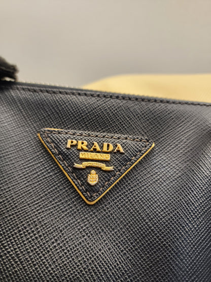 Prada Black Saffiano Lux Double Zip Large Tote (GHW)
