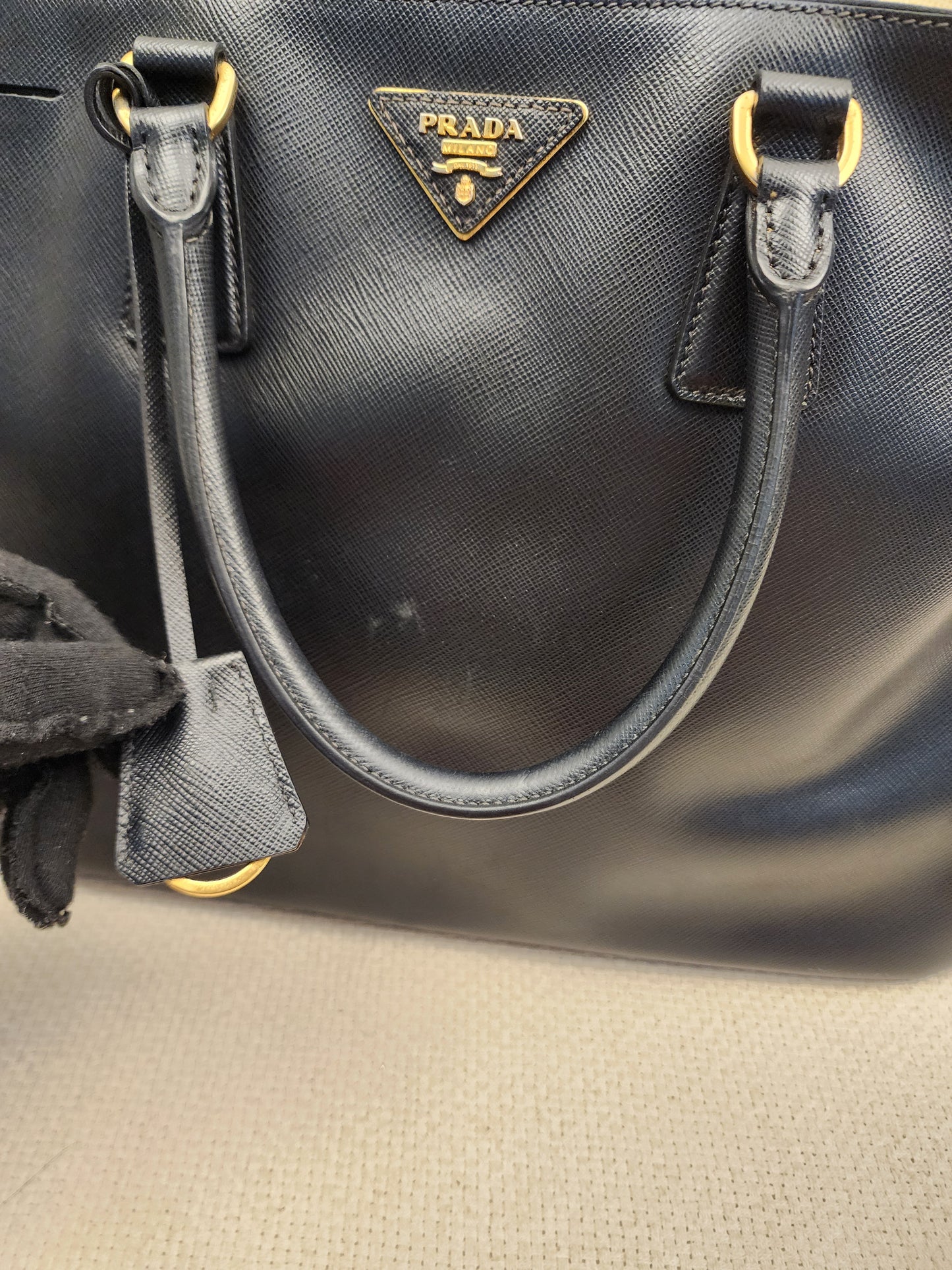 Prada Black Saffiano Lux Double Zip Large Tote (GHW)
