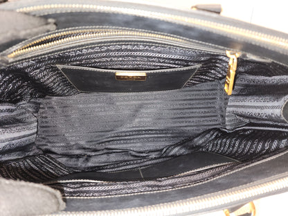 Prada Black Saffiano Lux Double Zip Large Tote (GHW)