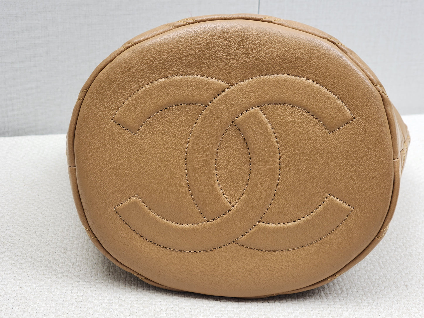 Chanel Caramel Brown Lambskin Small Chevron Bucket Drawstring Bag (LGHW)