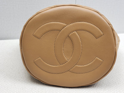 Chanel Caramel Brown Lambskin Small Chevron Bucket Drawstring Bag (LGHW)