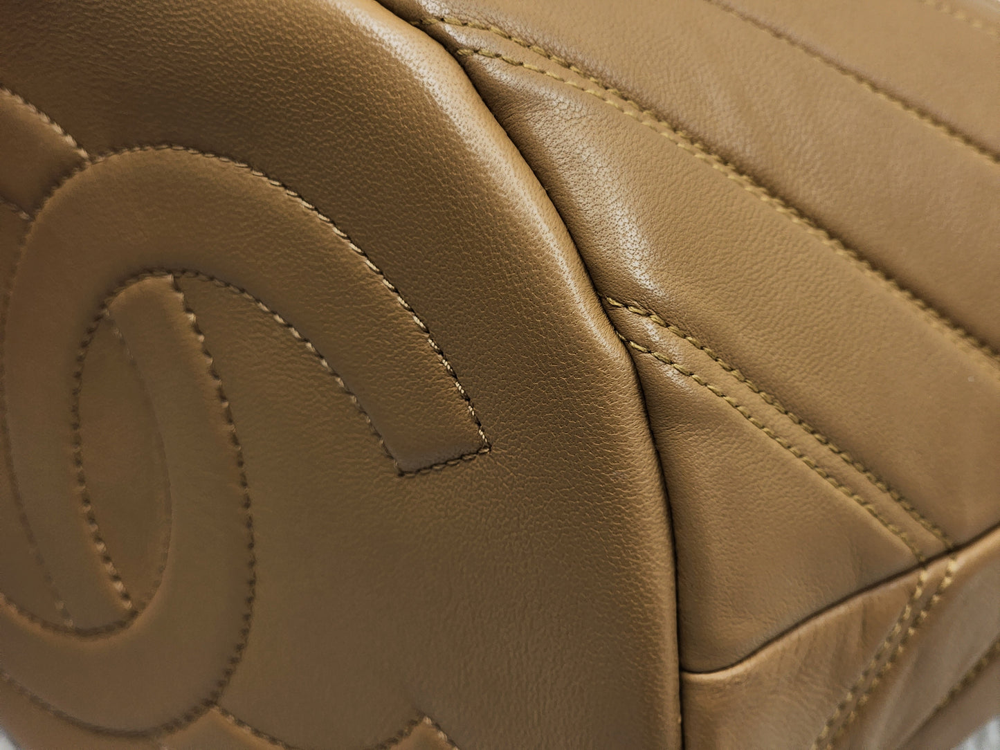 Chanel Caramel Brown Lambskin Small Chevron Bucket Drawstring Bag (LGHW)