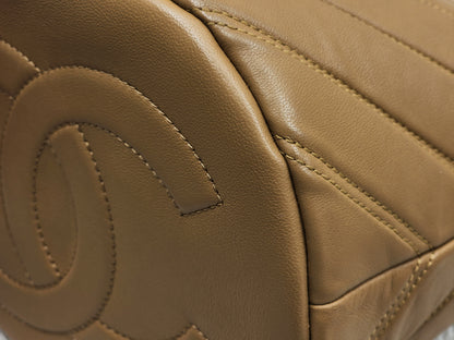 Chanel Caramel Brown Lambskin Small Chevron Bucket Drawstring Bag (LGHW)