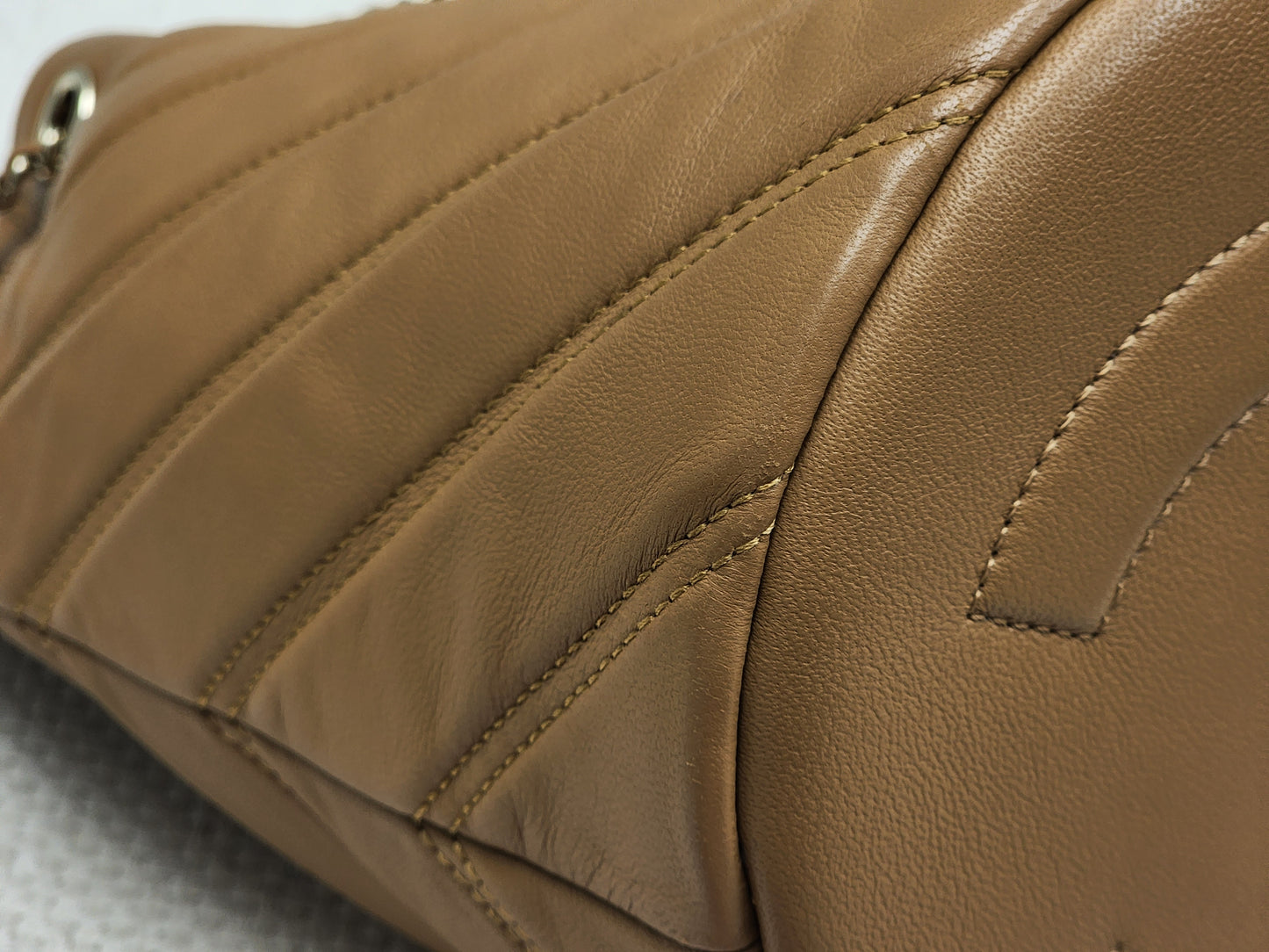 Chanel Caramel Brown Lambskin Small Chevron Bucket Drawstring Bag (LGHW)