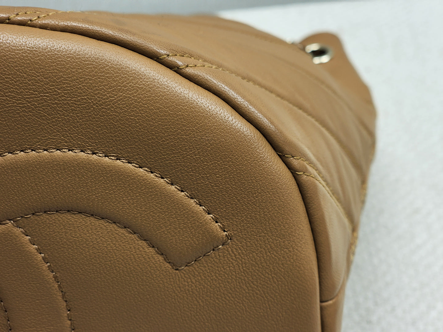 Chanel Caramel Brown Lambskin Small Chevron Bucket Drawstring Bag (LGHW)