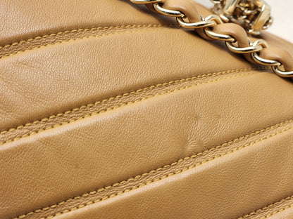 Chanel Caramel Brown Lambskin Small Chevron Bucket Drawstring Bag (LGHW)