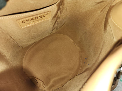 Chanel Caramel Brown Lambskin Small Chevron Bucket Drawstring Bag (LGHW)