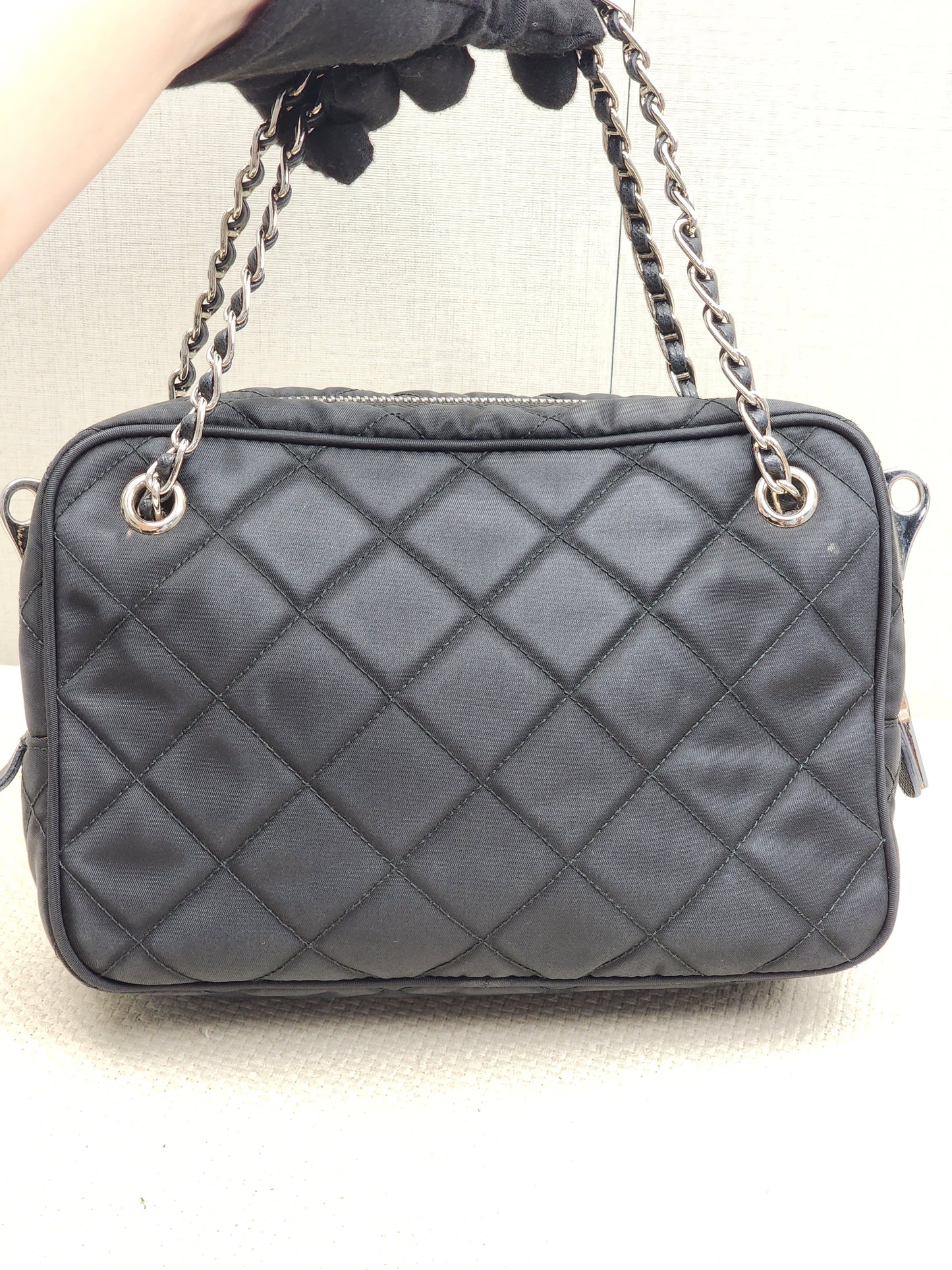 Prada Black Quilted Tessuto Nylon Bandoliera Bag