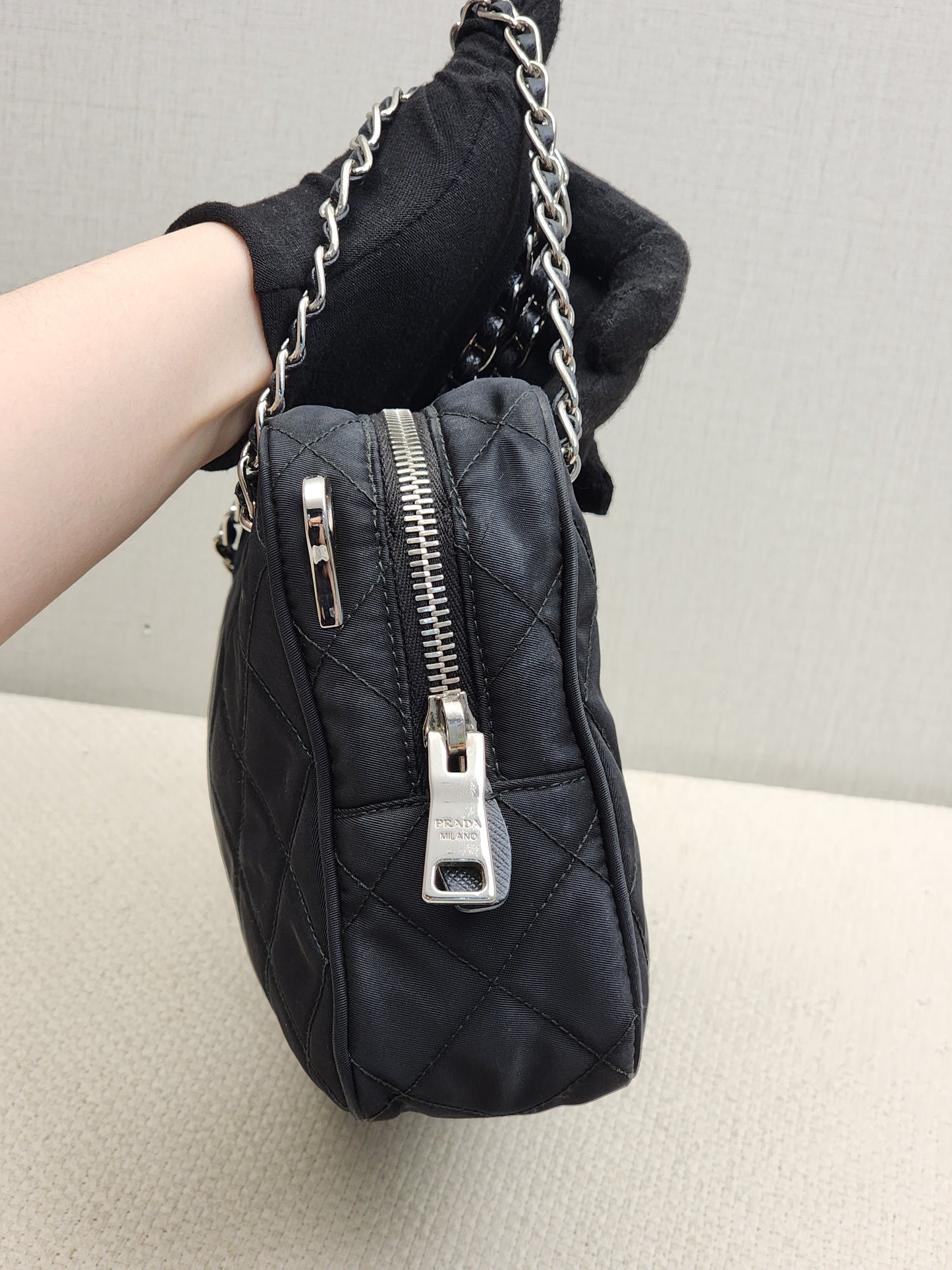 Prada Black Quilted Tessuto Nylon Bandoliera Bag