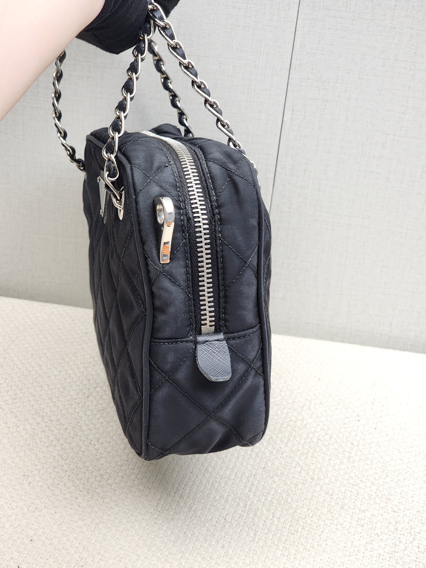 Prada Black Quilted Tessuto Nylon Bandoliera Bag