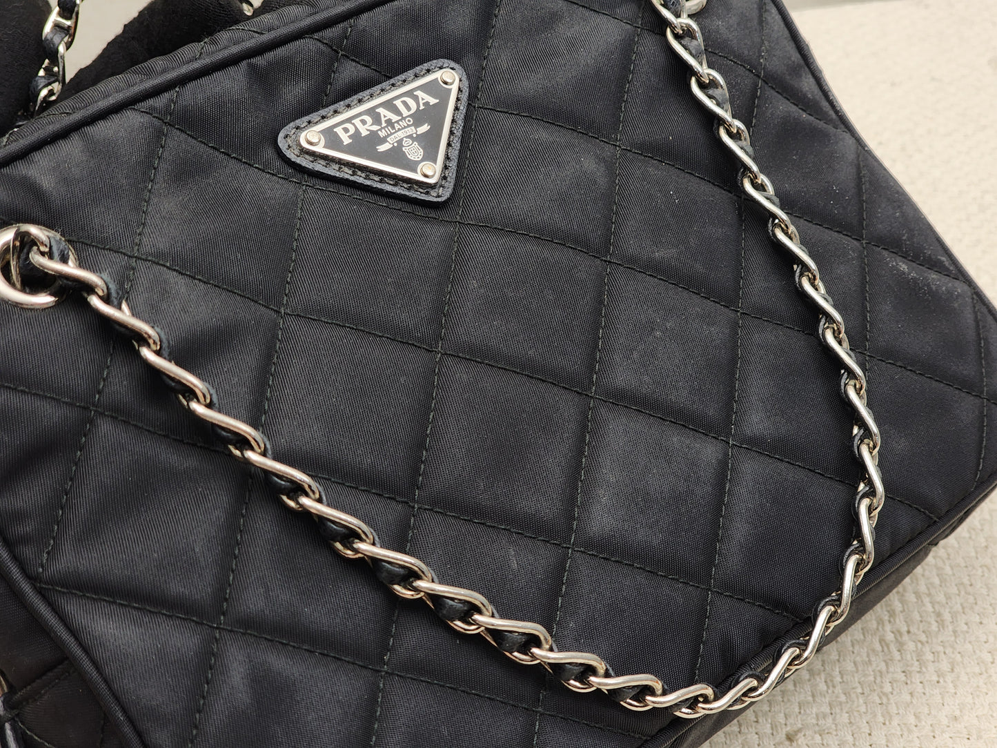 Prada Black Quilted Tessuto Nylon Bandoliera Bag