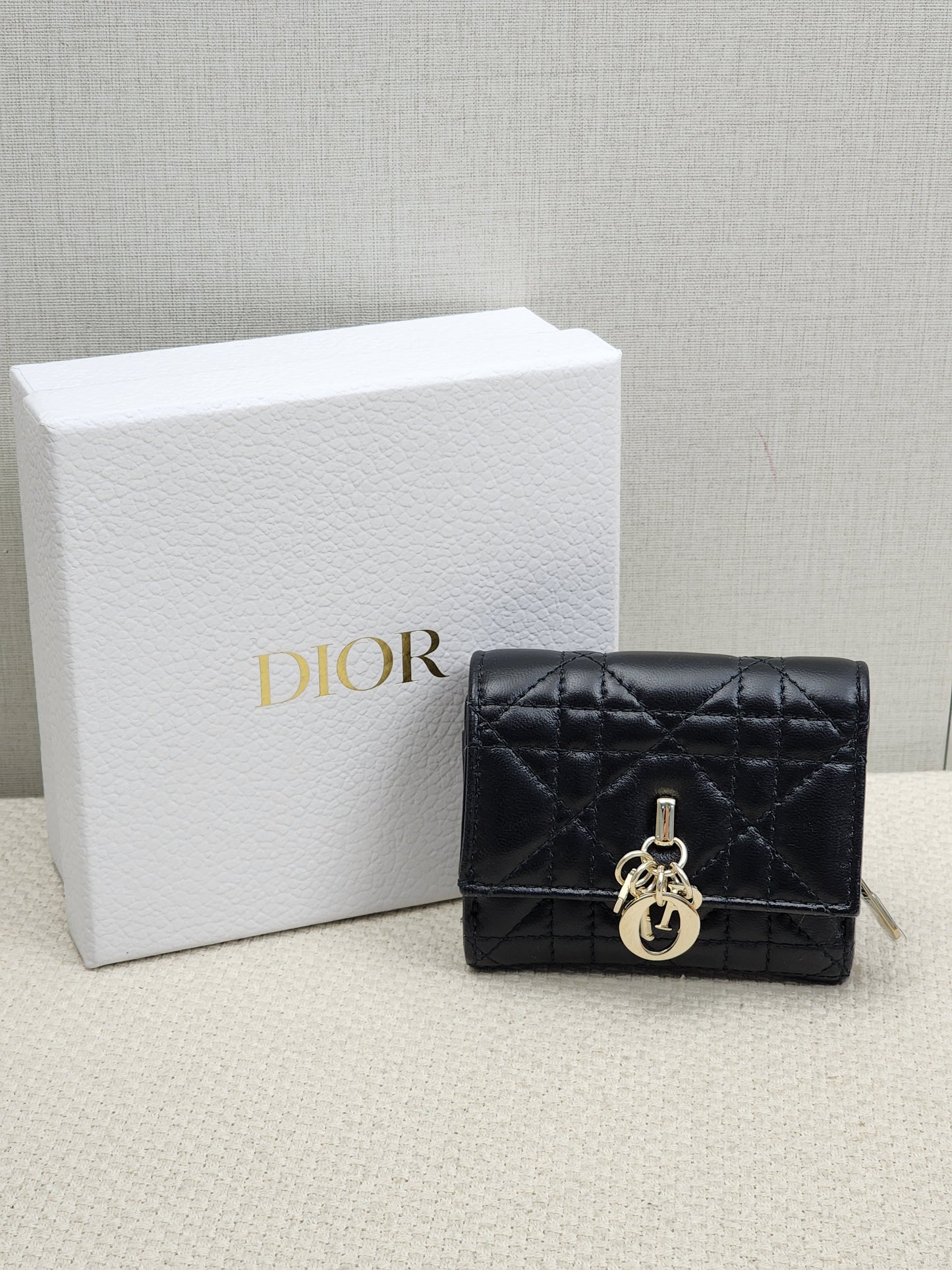 Dior Black Lambskin My Dior Hibiscus Wallet (GHW)
