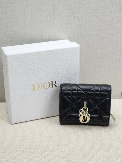 Dior Black Lambskin My Dior Hibiscus Wallet (GHW)