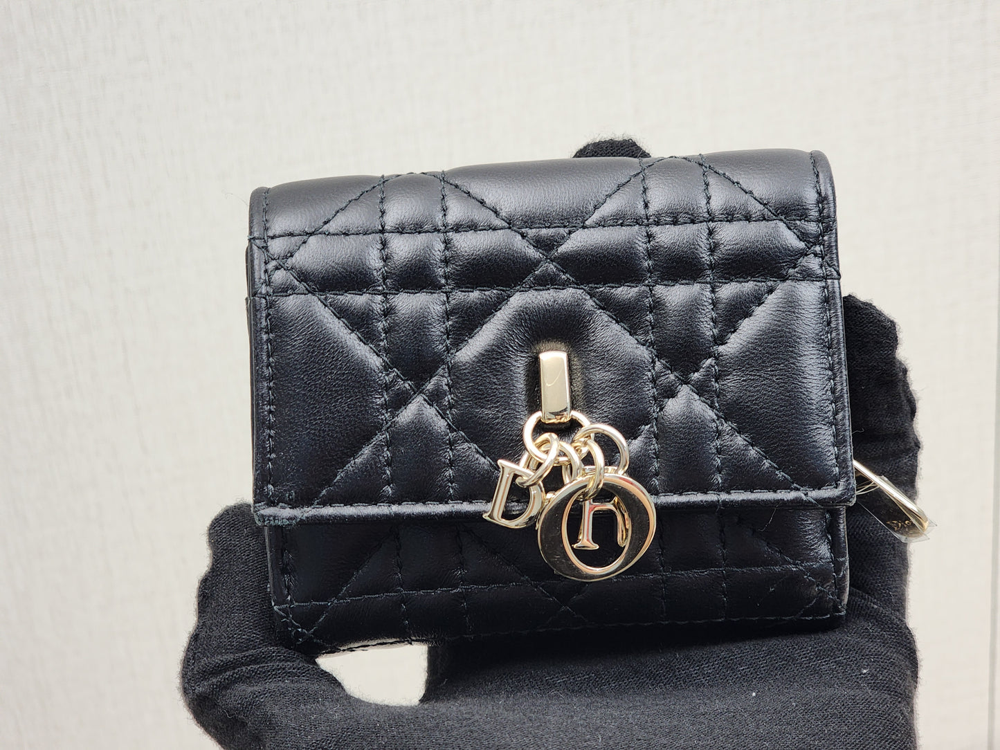 Dior Black Lambskin My Dior Hibiscus Wallet (GHW)