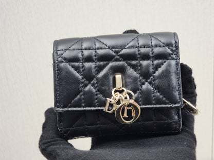 Dior Black Lambskin My Dior Hibiscus Wallet (GHW)